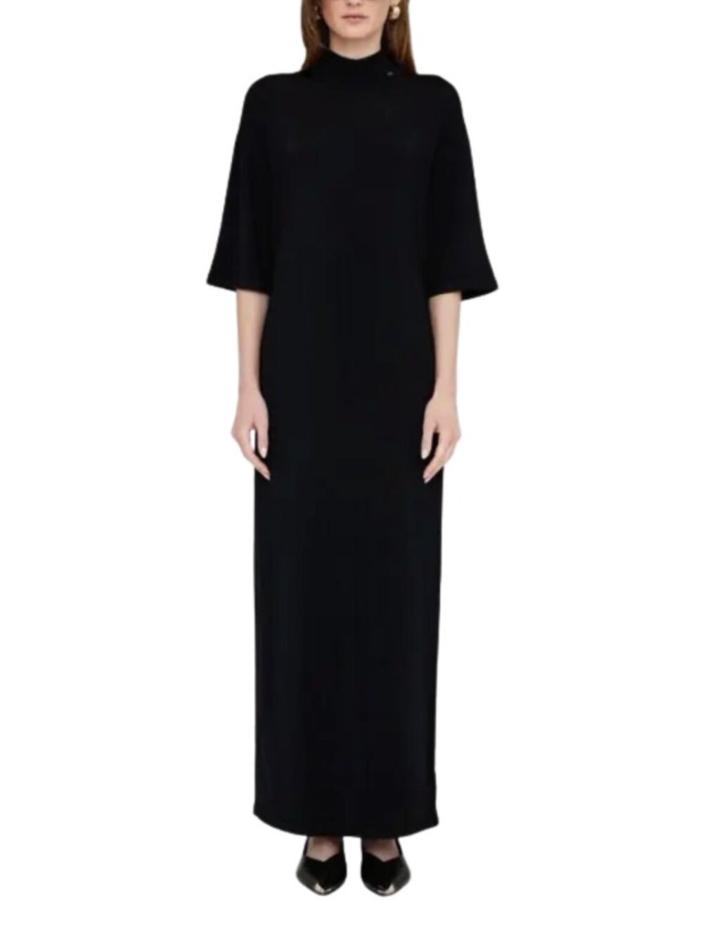ANINE BING Claudia Black Jersey Knit Mock Neck Maxi Dress Sz M